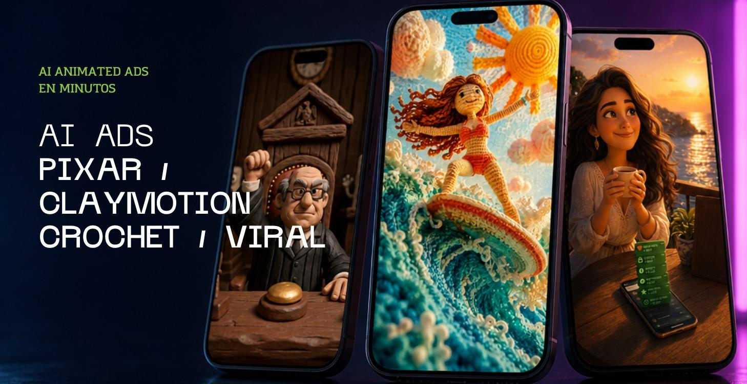 Anuncios animados con IA en estilo Pixar, claymation y crochet